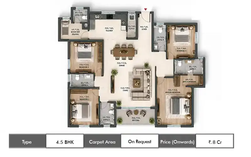 Lodha Riservo 4.5 BHK floor plan,  sq ft carpet area