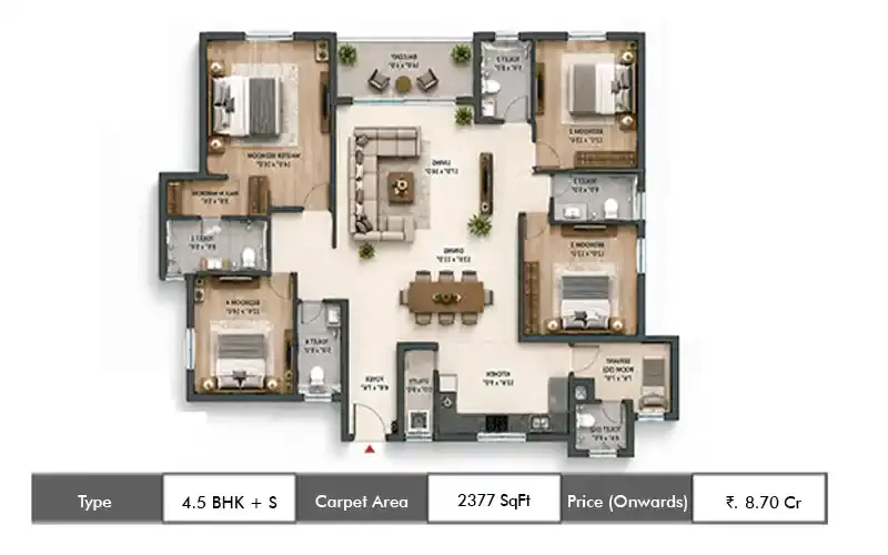 Lodha Riservo 4.5 BHK + S floor plan, 2377 sq ft carpet area